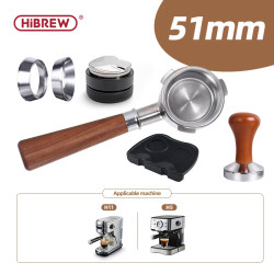 HIBREW 51mm Alça: Aço Inoxidável e Madeira para Preparação de Espresso